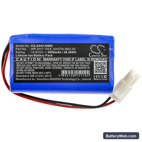 Zondan ZD120B Replacement Battery, 14.8V, 2600mAh, Li-ion 3