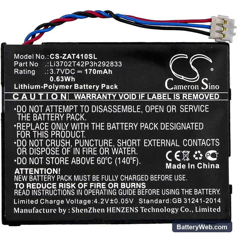 ZTE Z6200MEX Replacement Battery, 3.7V, 170mAh, Li-Polymer 3