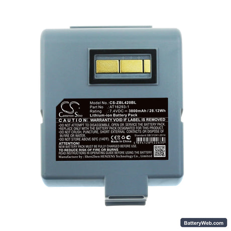 Zebra QL420 Replacement Battery, 7.4V, 3800mAh, Li-ion 5