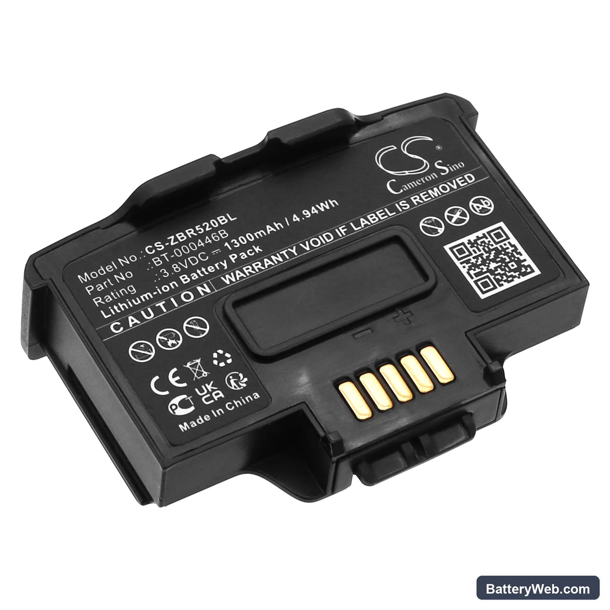 Zebra WS50 Replacement Battery, 3.8V, 1300mAh, Li-ion 1