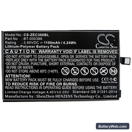 Zebra EC30 Replacement Battery, 3.85V, 1100mAh, Li-Polymer 3