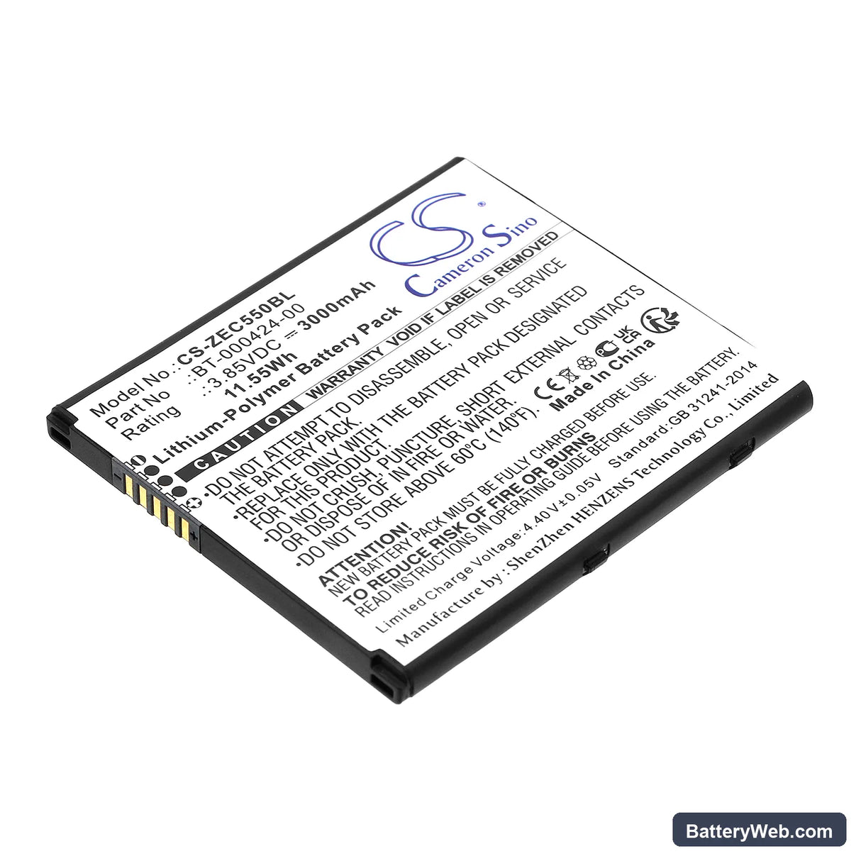 Zebra EC50 Replacement Battery, 3.85V, 3000mAh, Li-Polymer 1