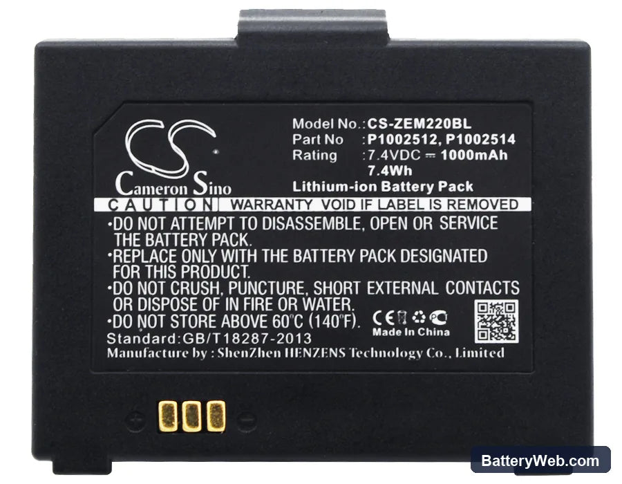 Zebra EM 220 Replacement Battery, 7.4V, 1000mAh, Li-ion 5