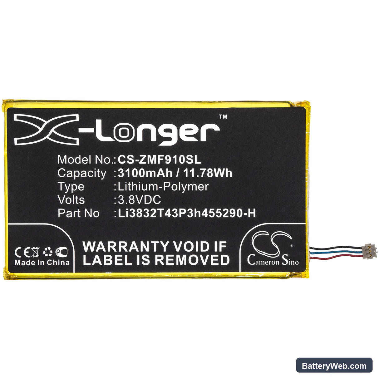 ZTE MF900 Replacement Battery, 3.8V, 3100mAh, Li-Polymer 3