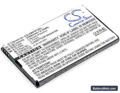 ZTE MF975 Replacement Battery, 3.7V, 2500mAh, Li-Polymer 1