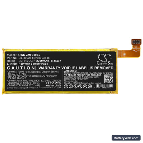 ZTE MF980 Replacement Battery, 3.84V, 2200mAh, Li-Polymer 3