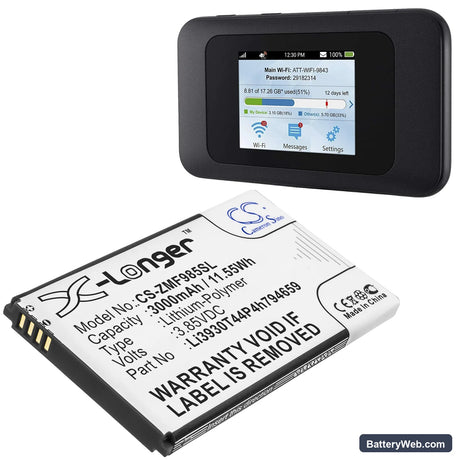 AT&T Velocity 2 Replacement Battery, 3.85V, 3000mAh, Li-Polymer 4