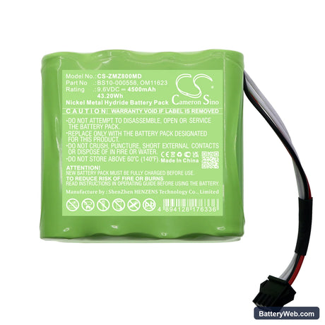 Zyno Medical Z-800 Infusion Pump Replacement Battery, 9.6V, 4500mAh, Ni-MH 3
