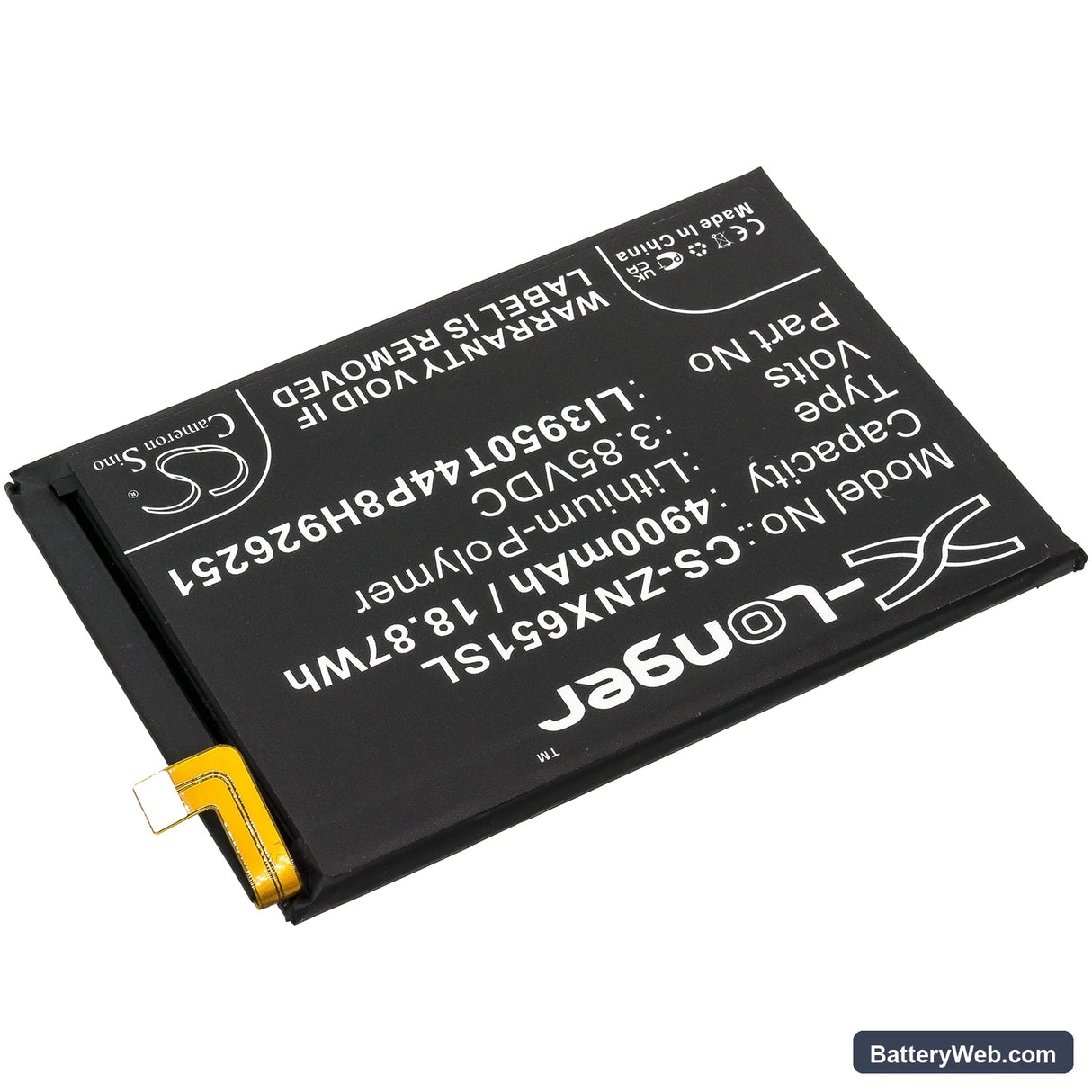 ZTE Nubia Play Replacement Battery, 3.85V, 4900mAh, Li-Polymer 2