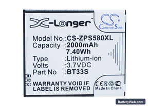 ZOPO ZP580 Replacement Battery, 3.7V, 2000mAh, Li-ion 1