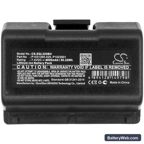 Zebra QLN220 Replacement Battery, 7.4V, 6800mAh, Li-ion 5