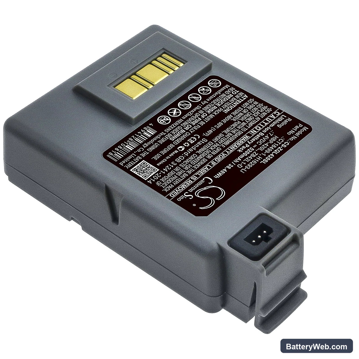 Zebra P4T Replacement Battery, 7.4V, 5200mAh, Li-ion 2
