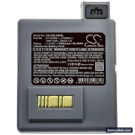 Zebra P4T Replacement Battery, 7.4V, 5200mAh, Li-ion 3