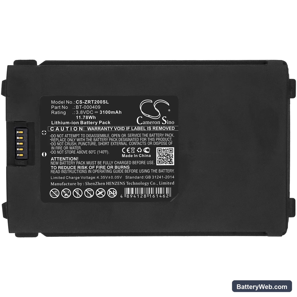 Zebra TC2x Replacement Battery, 3.8V, 3100mAh, Li-ion 3