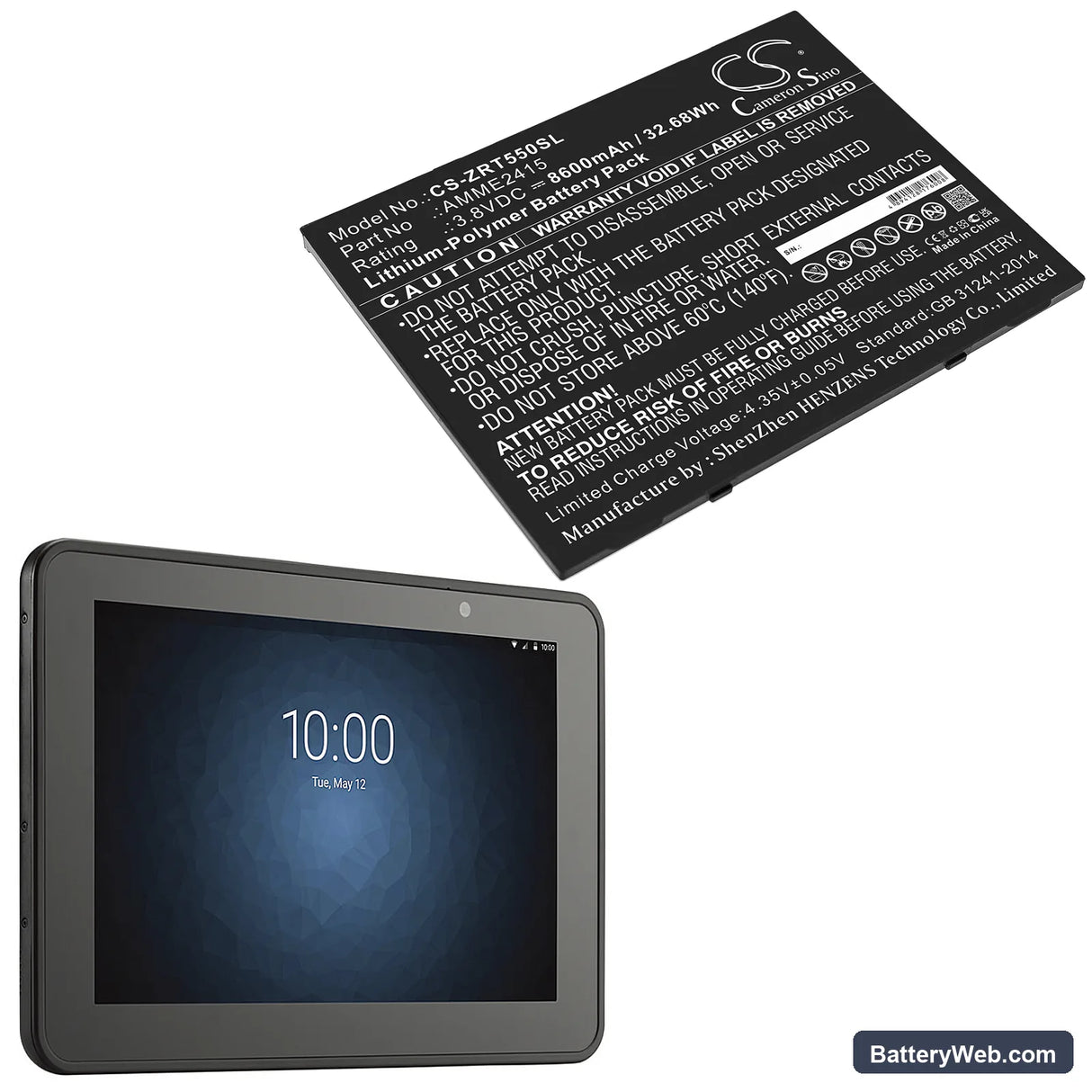 Zebra ET50 Replacement Battery, 3.8V, 8600mAh, Li-Polymer 7
