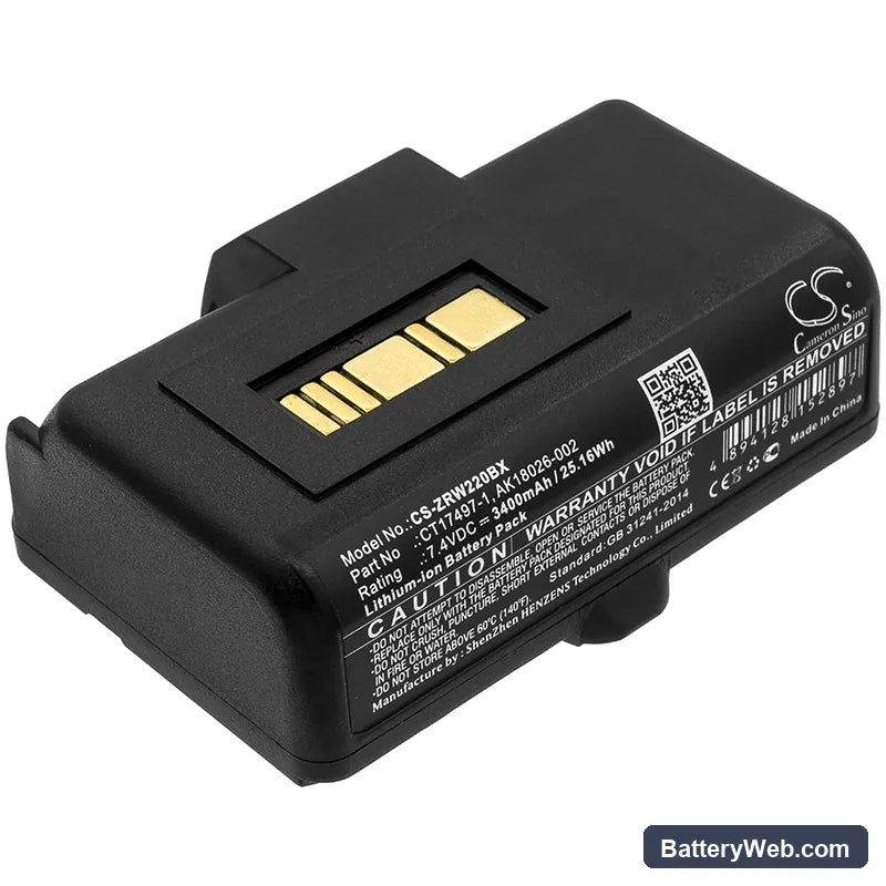 Zebra RW220 Replacement Battery, 7.4V, 3400mAh, Li-ion 1