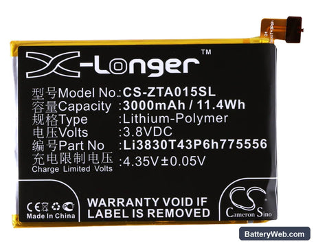 ZTE AXON A2015 Replacement Battery, 3.8V, 3000mAh, Li-Polymer 5