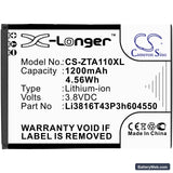 ZTE Blade A110 Replacement Battery, 3.8V, 1200mAh, Li-ion 3