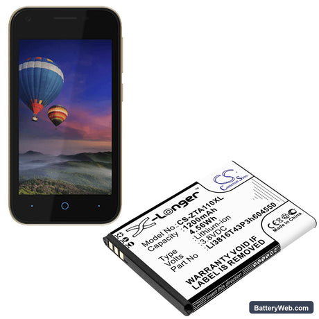 ZTE Blade A110 Replacement Battery, 3.8V, 1200mAh, Li-ion 4