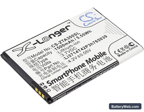ZTE Blade A3 Replacement Battery, 3.7V, 1500mAh, Li-ion 1