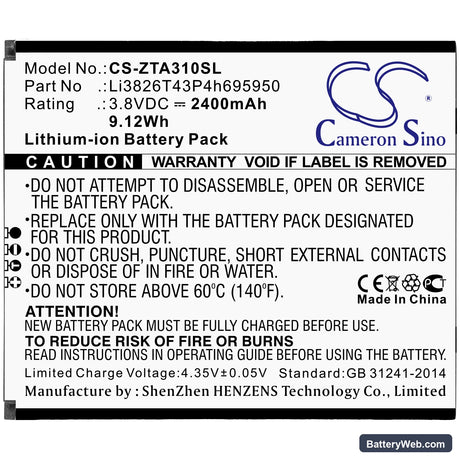 Telstra Essential Smart 3 Replacement Battery, 3.8V, 2400mAh, Li-ion 3