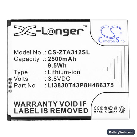 ZTE Blade A31 2021 Replacement Battery, 3.8V, 2500mAh, Li-ion 3