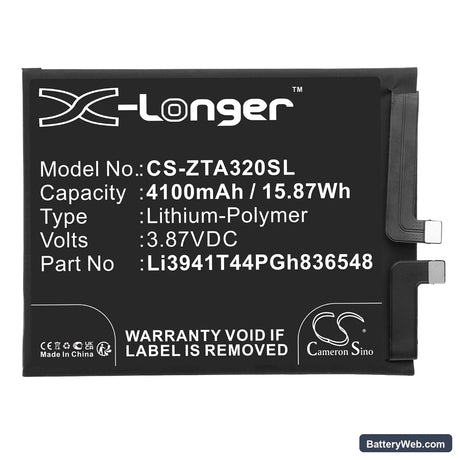 ZTE Axon 30 Replacement Battery, 3.87V, 4100mAh, Li-Polymer 3