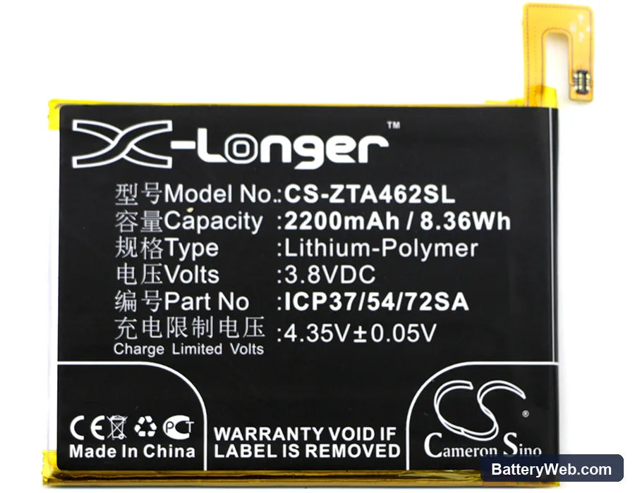 ZTE Blade A462 Replacement Battery, 3.8V, 2200mAh, Li-Polymer 3