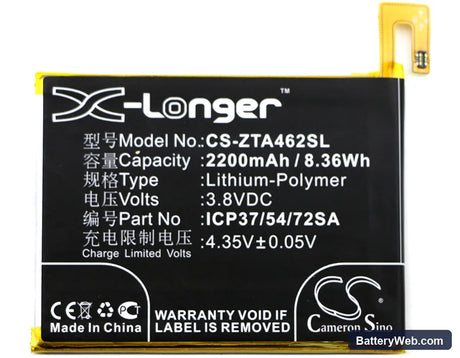 ZTE Blade A462 Replacement Battery, 3.8V, 2200mAh, Li-Polymer 3
