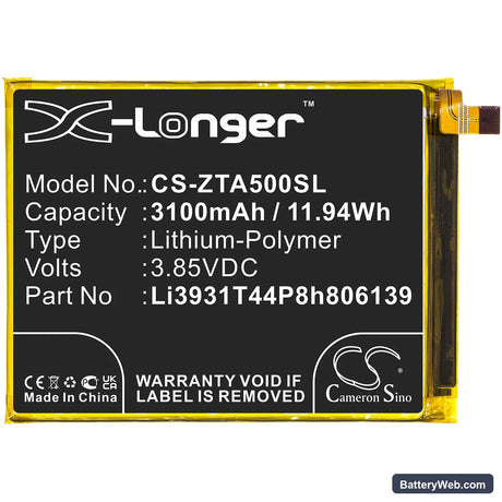 ZTE Blade A5 2020 Replacement Battery, 3.85V, 3100mAh, Li-Polymer 3