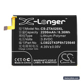 ZTE BA510 Replacement Battery, 3.8V, 2200mAh, Li-Polymer 3