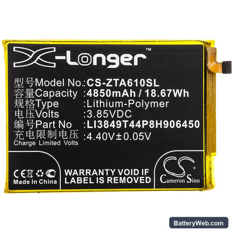 ZTE Blade A6 Lite Replacement Battery, 3.85V, 4850mAh, Li-Polymer 3