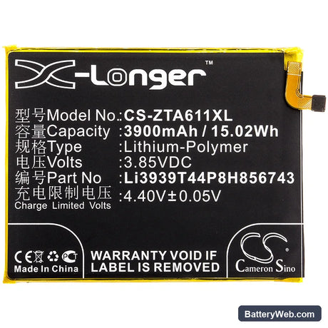 ZTE Blade A6 Max Replacement Battery, 3.85V, 3900mAh, Li-Polymer 3