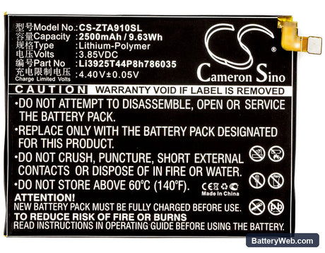 ZTE Blade A910 Replacement Battery, 3.85V, 2500mAh, Li-Polymer 5