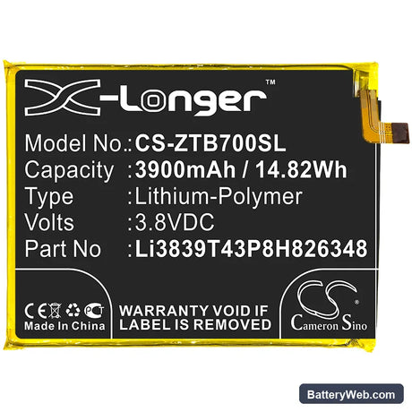 ZTE Blade A7s Replacement Battery, 3.8V, 3900mAh, Li-Polymer 3