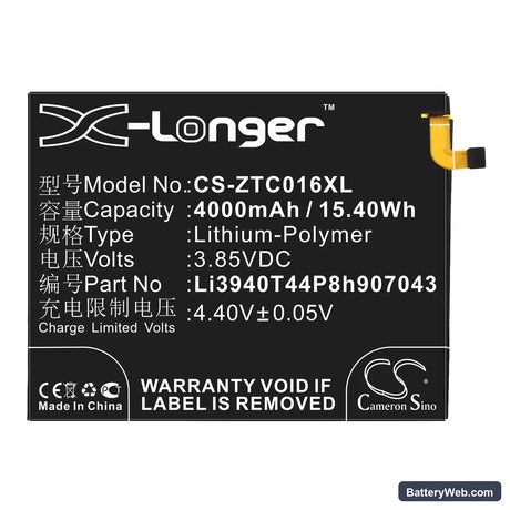 ZTE Axon Max C2016 Replacement Battery, 3.85V, 4000mAh, Li-Polymer 3