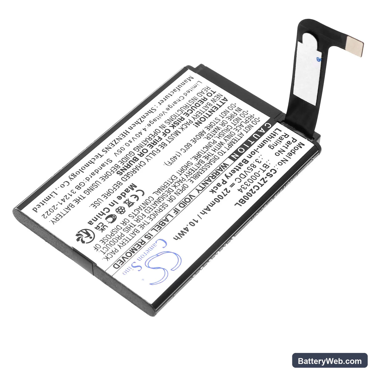 Zebra TC20 Replacement Battery, 3.85V, 2700mAh, Li-ion 2