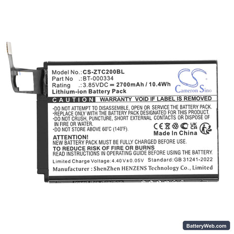 Zebra TC20 Replacement Battery, 3.85V, 2700mAh, Li-ion 3