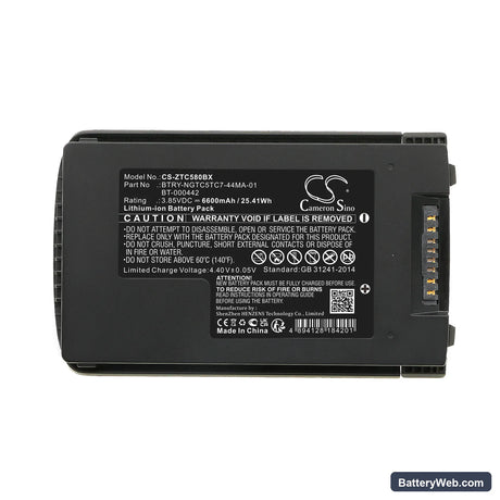 Zebra TC53 Replacement Battery, 3.85V, 6600mAh, Li-ion 5