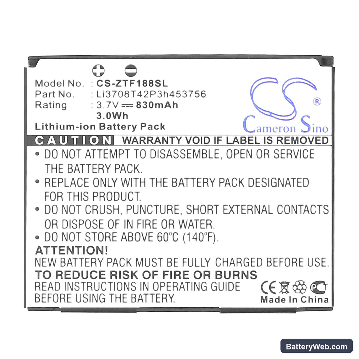 Verizon F350 Replacement Battery, 3.7V, 830mAh, Li-ion 5