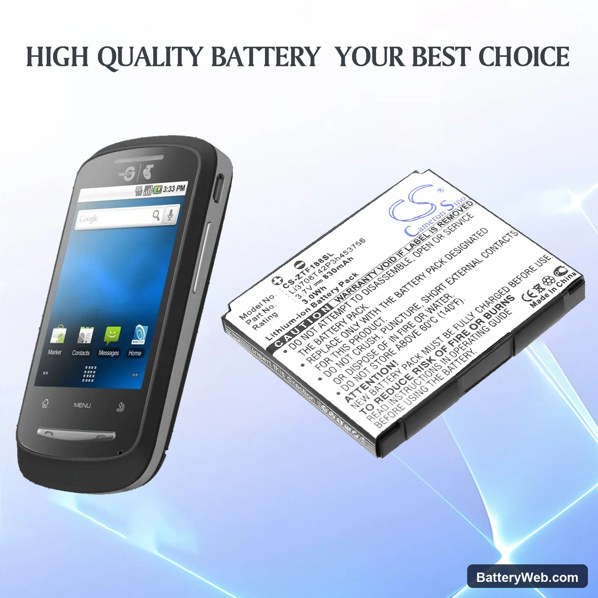 Verizon F350 Replacement Battery, 3.7V, 830mAh, Li-ion 6