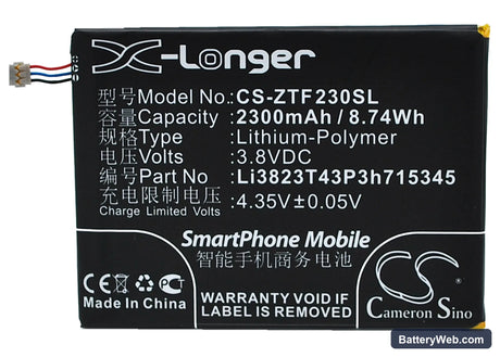 ZTE Grand S Flex Replacement Battery, 3.8V, 2300mAh, Li-Polymer 5
