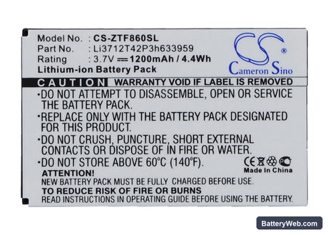 ZTE E700 F860 F868 F866 Replacement Battery, 3.7V, 1200mAh, Li-ion 1