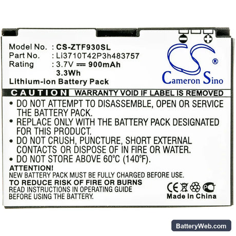 T-Mobile Aspect Replacement Battery, 3.7V, 900mAh, Li-ion 3