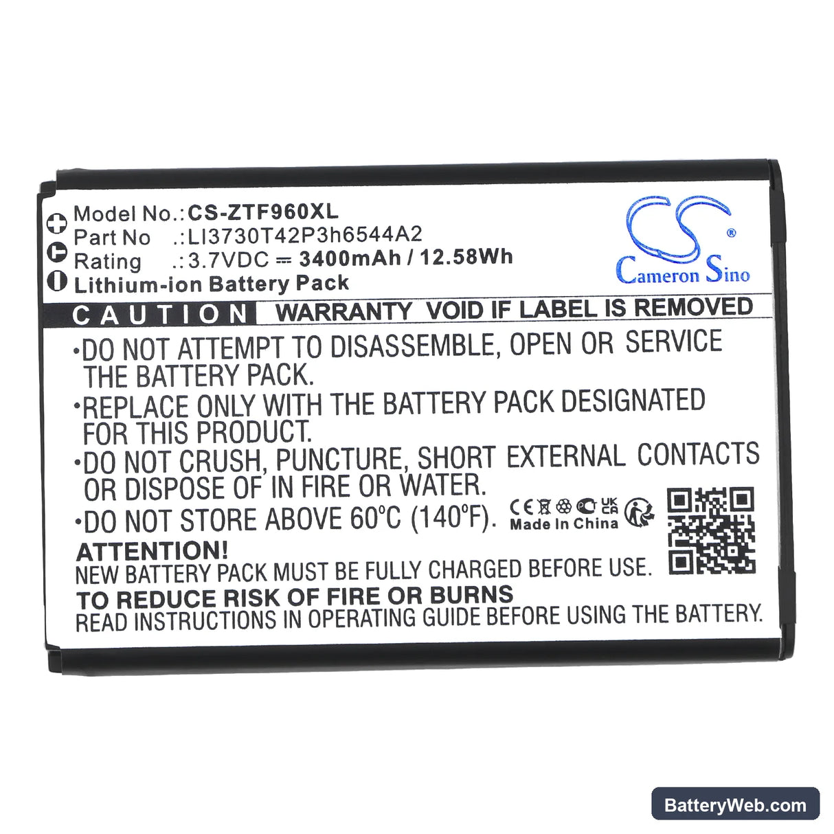 T-Mobile Sonic 2.0 LTE Mobile Hotspot Replacement Battery, 3.7V, 3400mAh, Li-ion 3