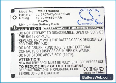 ZTE G6 Replacement Battery, 3.7V, 650mAh, Li-ion 5