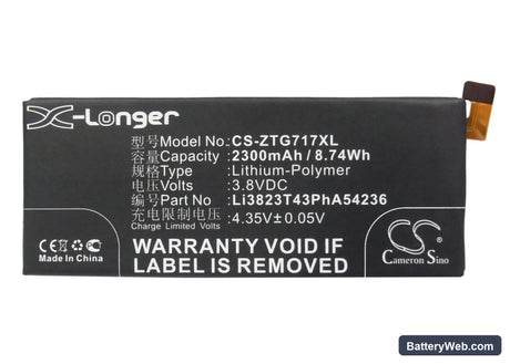 ZTE G717C Replacement Battery, 3.8V, 2300mAh, Li-Polymer 5