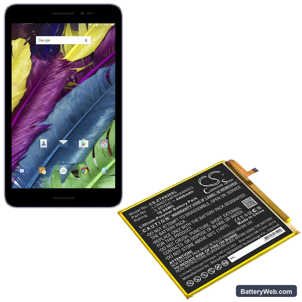 ZTE Grand X View 2 Replacement Battery, 3.85V, 4400mAh, Li-Polymer 5
