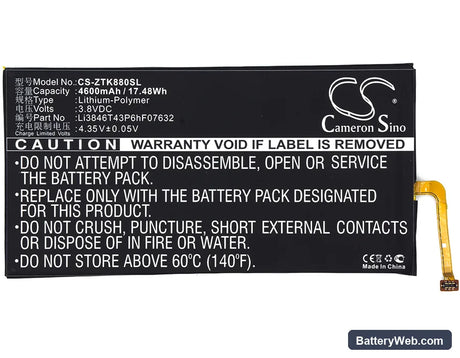 ZTE K88 Replacement Battery, 3.8V, 4600mAh, Li-Polymer 5
