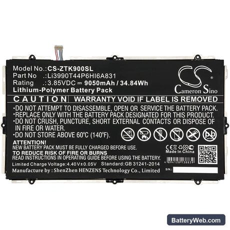 ZTE K90U Replacement Battery, 3.85V, 9050mAh, Li-Polymer 3